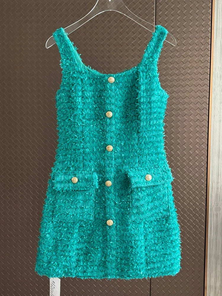 High Quality Luxury Small Fragrance Tweed Dresses For Women 2023 Summer Sweet Short Dress Party Vestidos Robes roupas feminina