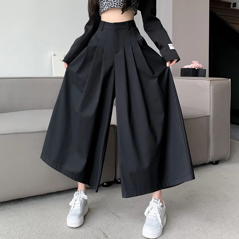 Oversize Wide Leg Pants For Women Gathered Waist Spliced Ruched Casual Solid Long Trousers Female Clothing Summer
