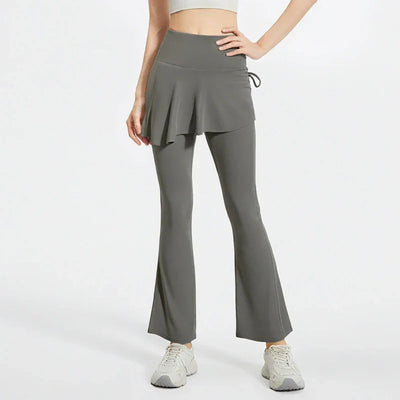 New Flared Culottes for Women Fake Two Micro-flared Pants Wrinkle High Waist Lift Hip Yoga Pants Slim-fit Elastic Waist Rope