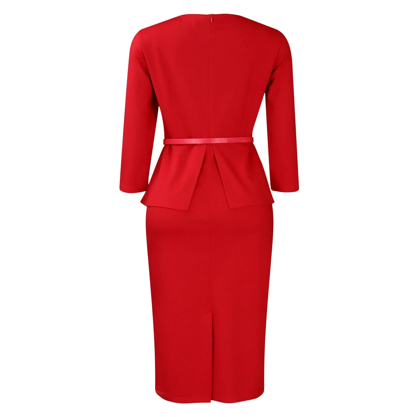 Dress Office Wear for Women Professional Skew Collar Three Quarter Sleeve Belt Waisted Sheath Package Hips Mid Calf Formal Dress