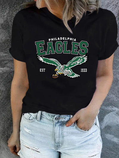 Eagles Print New Women's Fashion O-Neck Summer Trend Women's Y2K Top Trend Comfortable Short Sleeve Cotton T-Shirt