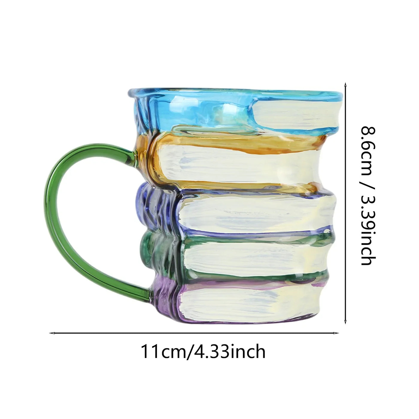 Painted Book Mug 3D Colored Glass Book Coffee Mug Novelty Unique Books Stack Coffee Cup Gifts For Literature Book Lovers