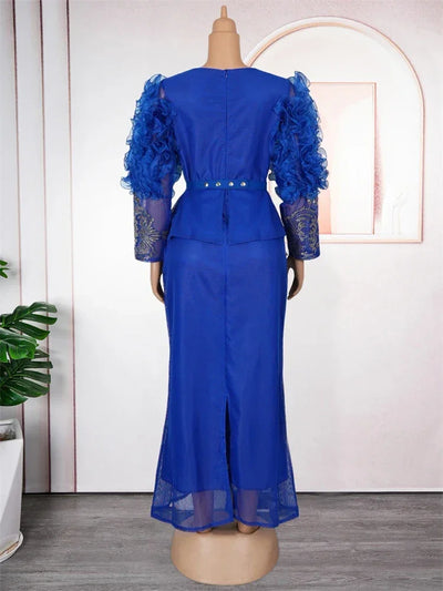 Luxury Wedding Party Evening Dresses For Women African Dashiki Sequin Mermaid Robe Elegant Long Sleeve Dress Africa Clothing
