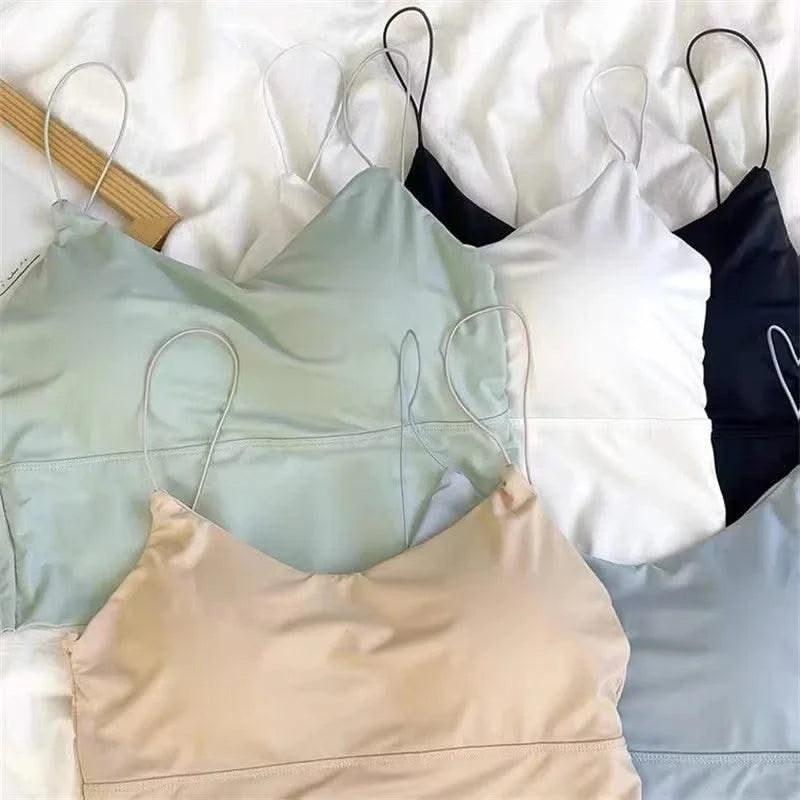 Women Crop Tops Ice Silk Summer Bra Sports Spaghetti Strap Top