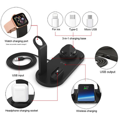 Universal Wireless Charging Station for iPhone 16, 15, 14, 13, 12, 11 Pro Max/Pro/Mini/Plus & for AirPods Pro 2 - Quick Charge
