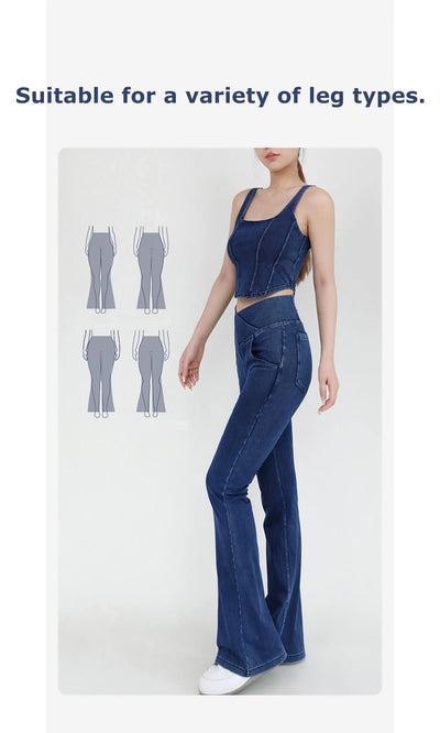 Casual Jeans Womens Activewear Women Bell Bottom Pants High Waist Yoga Flare Leggings 4 Way Stretch Denim Fitness Workout Sports