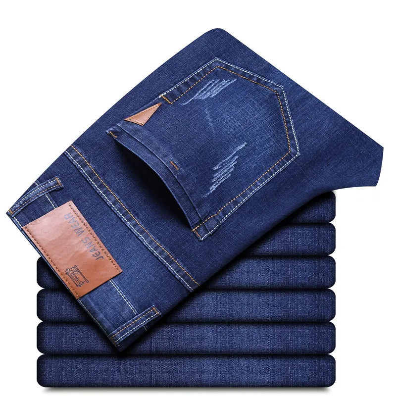 Men's Jeans Straight Leg Loose Elastic Business Casual Daily Versatile Men's Denim Pants 2025 New Outer Wear Men's Jeans Can Be Worn in All Seasons