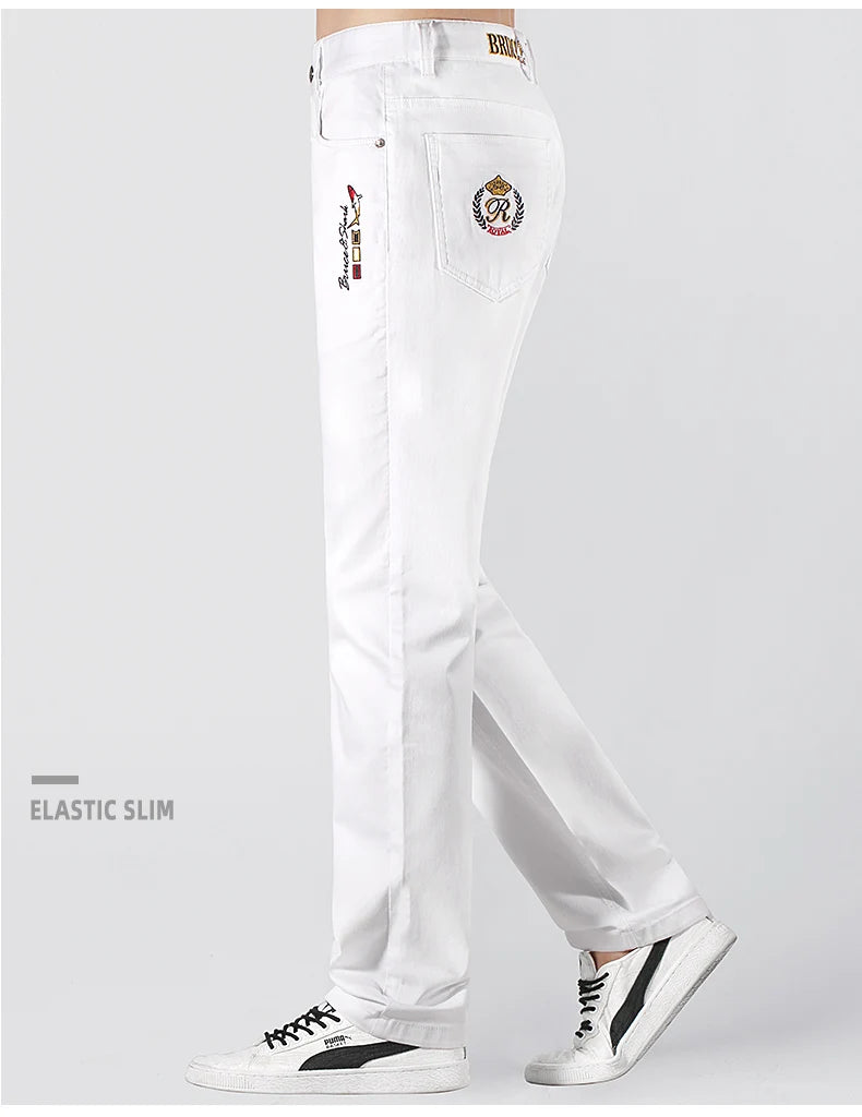 2024 New Summer White Jeans for Men Bruce&Shark  Designer Luxury Men's Jeans Loose Fit Stretch Cotton Casual Fashion Big Size 42