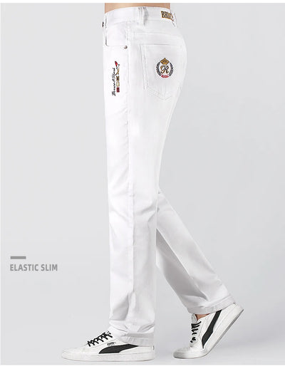 2024 New Summer White Jeans for Men Bruce&Shark  Designer Luxury Men's Jeans Loose Fit Stretch Cotton Casual Fashion Big Size 42
