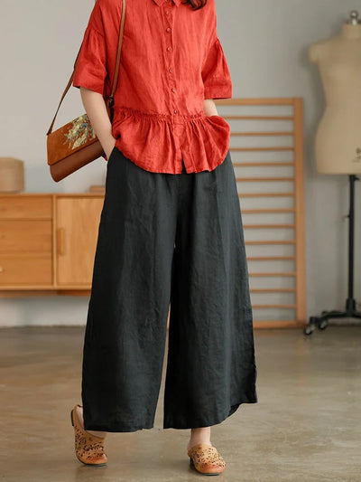 2024 Cotton Linen Home Wear Loose Pants for Women Summer Casual Baggy Wide Leg Trousers Purple Soft Capri Pants Women's Joggers