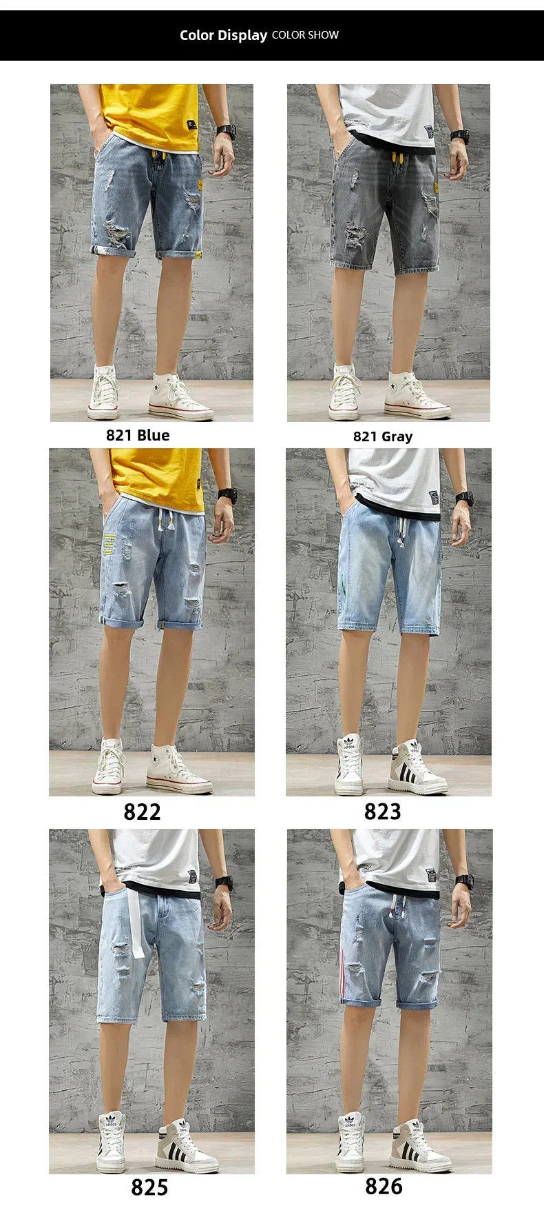 Summer Denim Shorts For Men Trendy Ripped Elastic Waist Loose Fit Casual Jeans 5 Minute Length Middle Pants