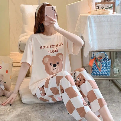 Women's New Pajamas Loungewear Set Women's Spring Summer Loungewear Can Be Worn Outside Plus Size Loose Casual Loungewear