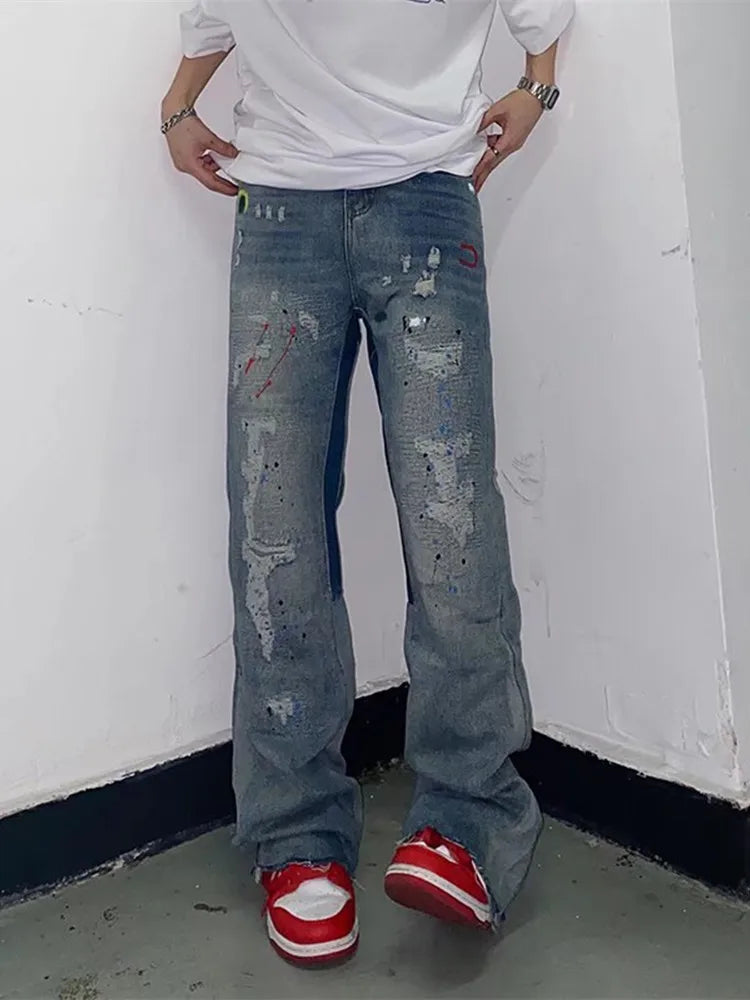 2023 Kanye Y2K Streetwear Baggy Ripped Jeans Pants Men Designer Clothes Washed Blue Straight Hip Hop Denim Trousers Ropa Hombre