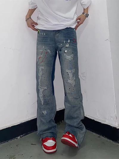 2023 Kanye Y2K Streetwear Baggy Ripped Jeans Pants Men Designer Clothes Washed Blue Straight Hip Hop Denim Trousers Ropa Hombre