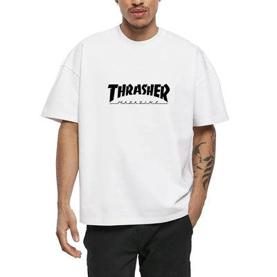T-shirts for Men Personalized T-Thrashers Y2k Clothing High Quality Summer Tops Vintage Streetwear Short Sleeve Tee White