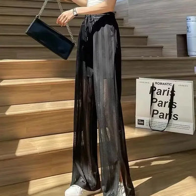 Wide Leg Elastic Waist Trousers for Woman Straight Women's Pants Black Stripe White Clothing High Quality Classic Y2k Streetwear