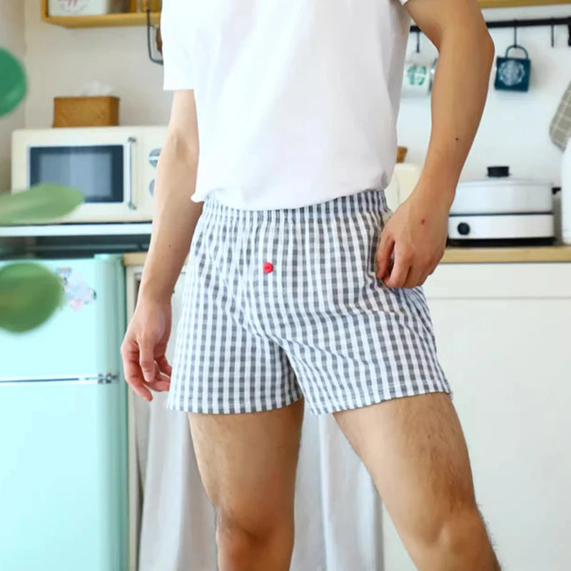 Men's Cotton Arrow Boxers Casual Plaid Elastic Waist Underwear Summer Loose Breathable Beach Pants Boxer Shorts Youth Panties