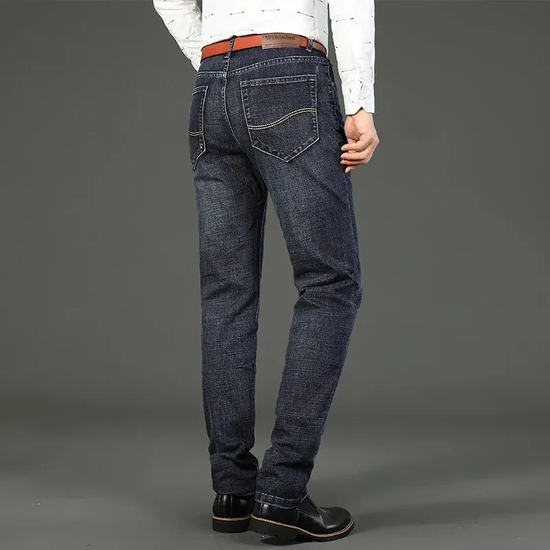 New Business Men's Jeans Casual Straight Stretch Fashion Classic Blue Black Work Denim Trousers Male Brand Clothing Mens Jeans