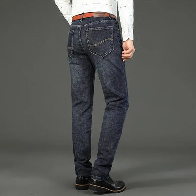 New Business Men's Jeans Casual Straight Stretch Fashion Classic Blue Black Work Denim Trousers Male Brand Clothing Mens Jeans