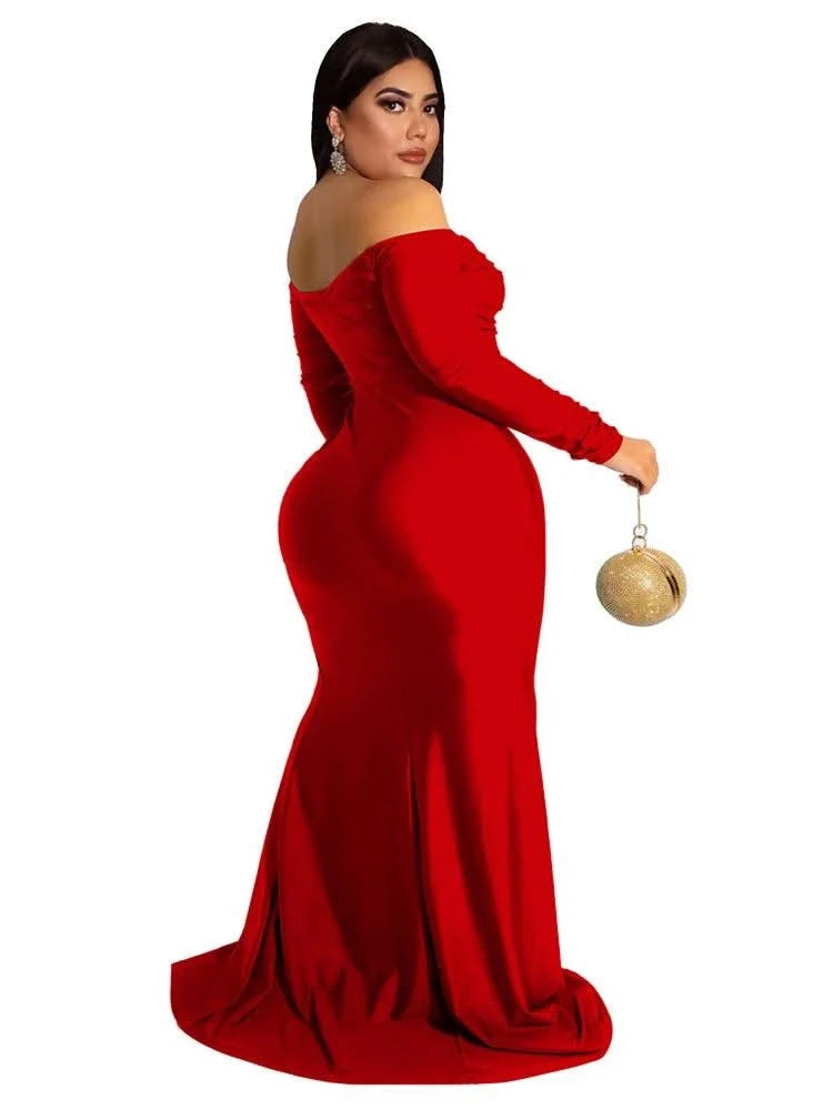 Wmstar Plus Size Party Dresses for Women Off Shoulder V Neck Slip Hem Elegant Full Length Maxi Dress Wholesale Dropshipping 2022