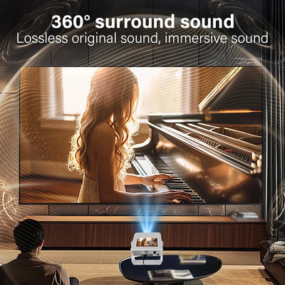 Portable Projector 4K Supported 1080P 8'' Touchscreen WiFi Bluetooth 180° Rotation USB HDMI Party UK EU US Plug Stunning Display