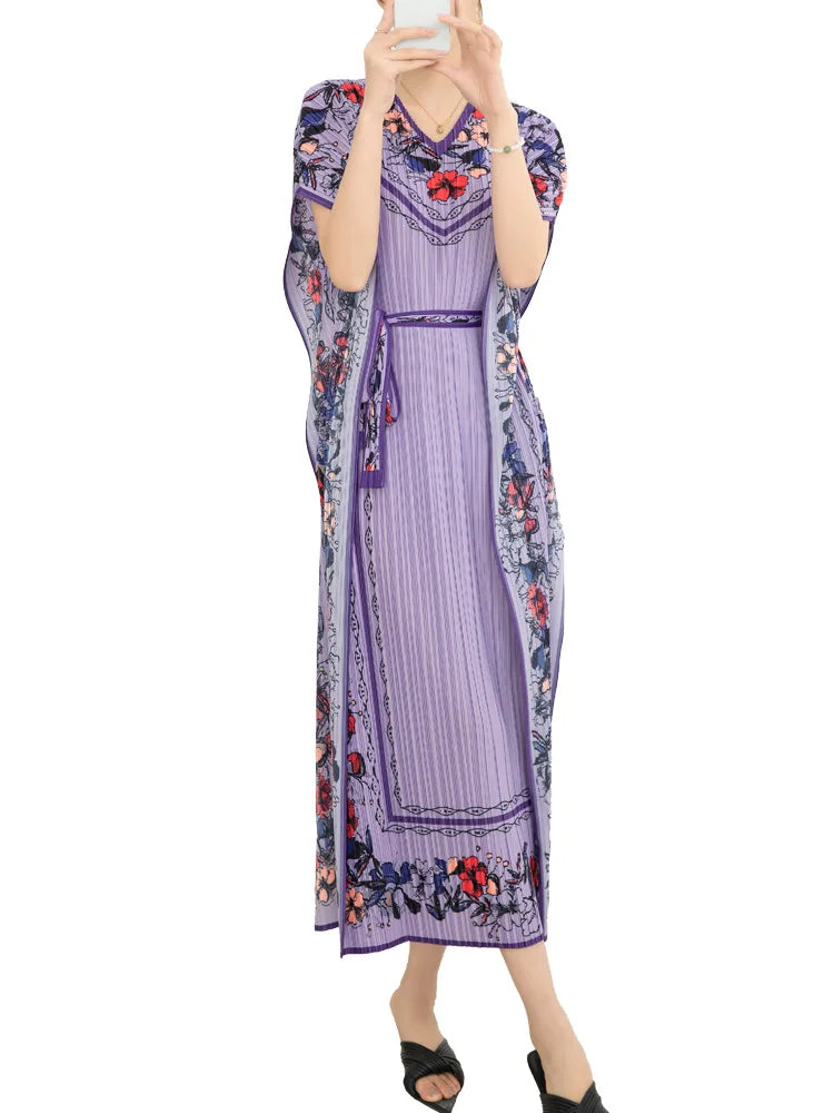 2025 Spring Summer Women's New Sexy One Shoulder Off Shoulder Fashion Red Flower Printed Lace Up Waist Long Swing Dress