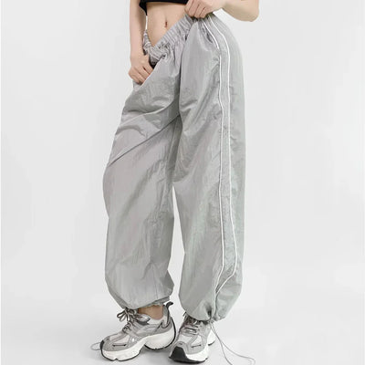 Women's Wide-Leg Joggers Adjustable Ankle Cuffs Side Stripes Drawstring Waist Lightweight Streetwear