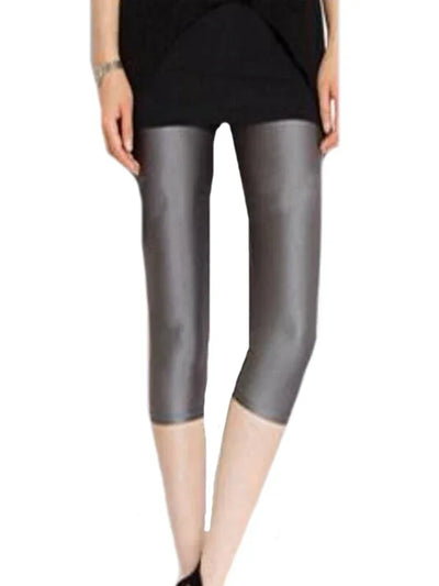 CUHAKCI Fluorescent Color Women Leggings Shiny Leggins Spandex Pants Summer Super Elastic Fitness Capris