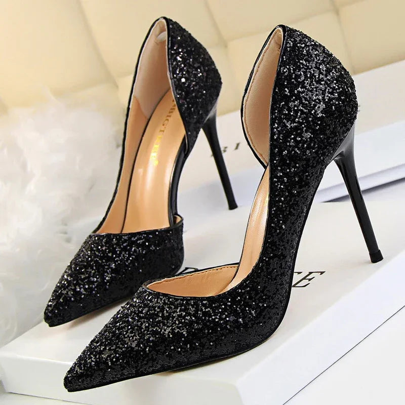 BIGTREE Shoes Champagne Women Pumps Sequin Wedding Shoes Stiletto High Heels Women Shoes Luxury Party Shoes Pumps Plus Size 43