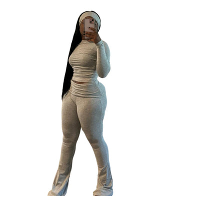 2 Two Piece Lounge Wear for Women 2024 Loungewear With Headband Yoga Outfit Long Sleeve Tops and Flare Pants Sets Tracksuit