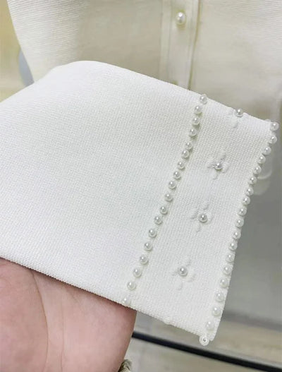Women's summer dress with round neck and short sleeves with pearl decoration elegant party dress women's dresses trend 2025