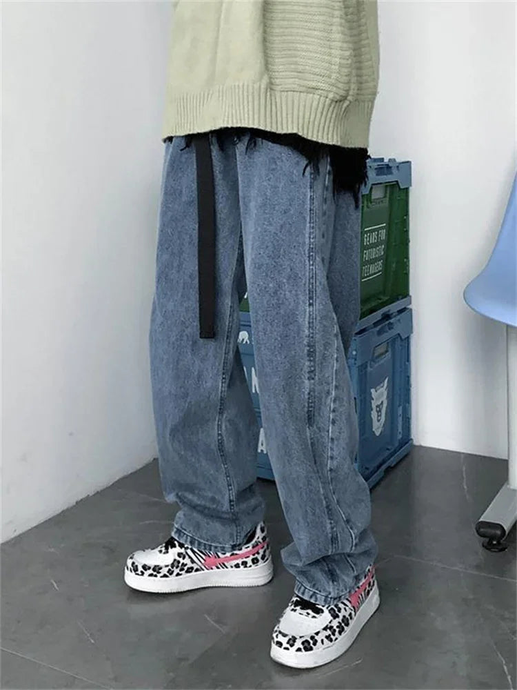 Men's Jeans 2025 Spring Autumn Korean Wide Leg Pants Fashion High Street Loose Straight Denim Trousers Male Clothing pants