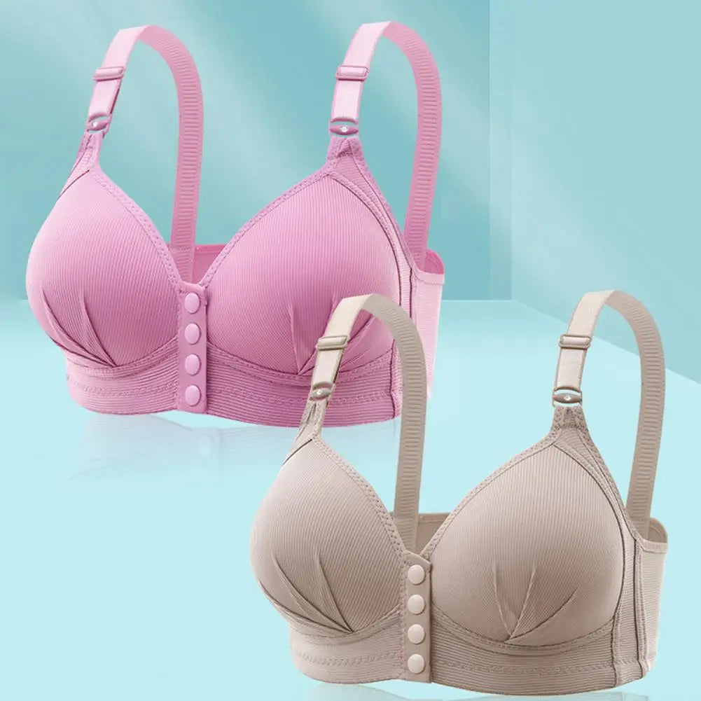 Breathable Bra Front Button Closure Push Up Bra for Women with Adjustable Straps Plus Size Support No Wire Design for Ladies
