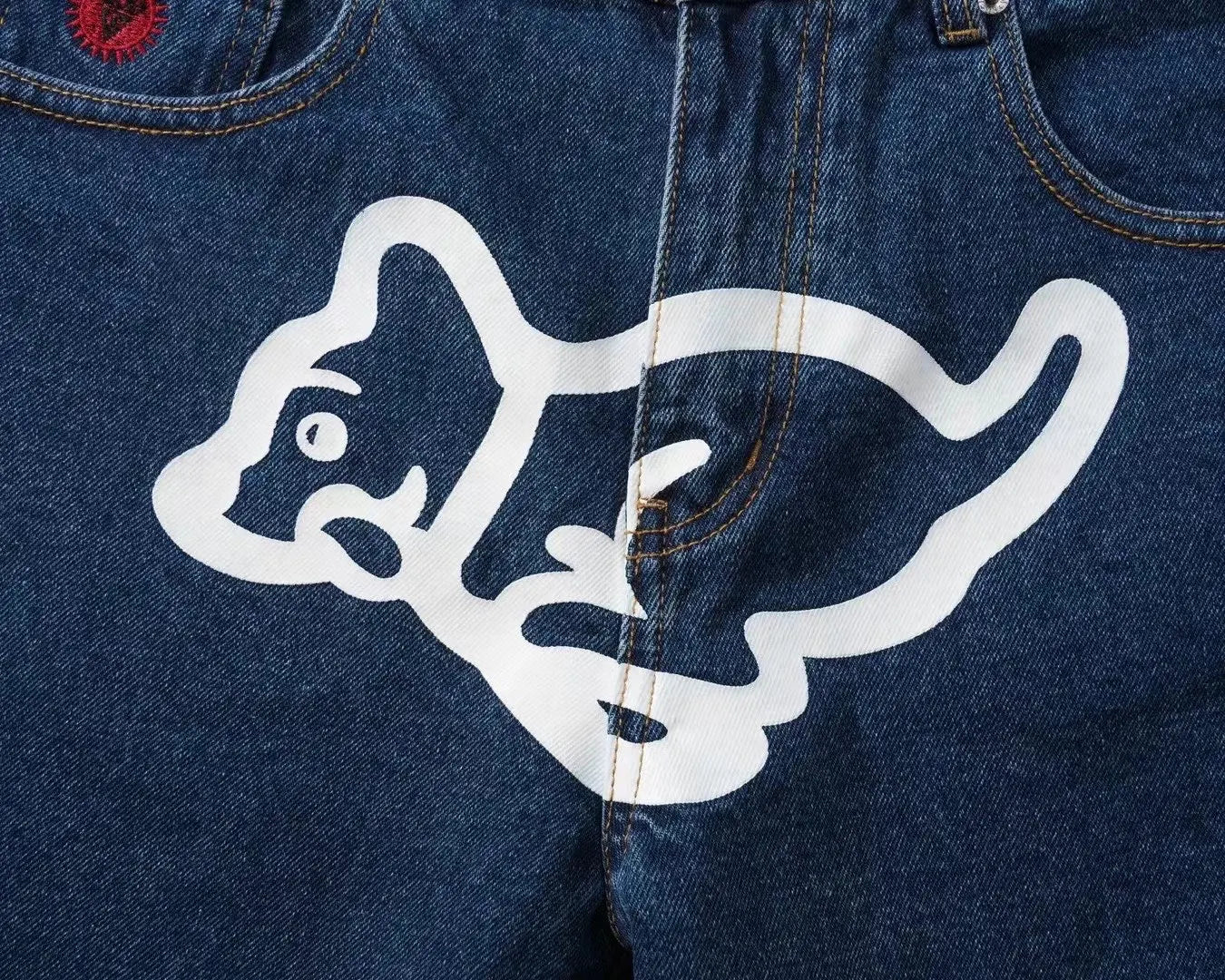 2022 New Summer Denim Shorts For Men Icecream Running Dog Trendy Brand Half Cut Emboridery Logo Unique Punk Mid Waist Jeans