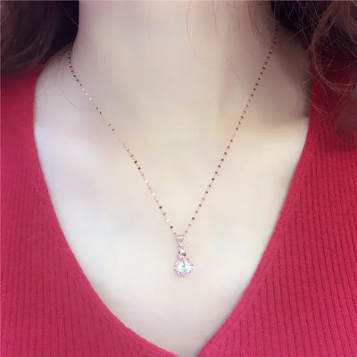 White Shiny Flower Jewelry Set Plated  Rose Gold Earrings for Women Charms Rings Necklace Elegant Light Luxury Necklaces