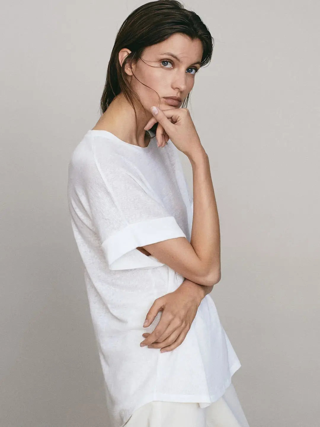 Summer Women Cotton Linen T-shirt Round Neck Thin Short-sleeved Transparent Loose Bottoming T-shirts Tops