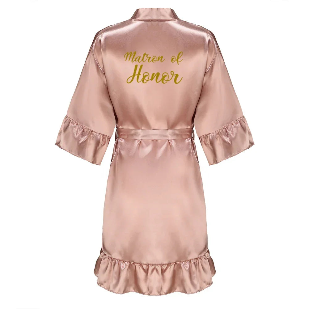 Satin Silk Robes Plus Size Wedding Bathrobe Bride Bridesmaid Mother Maid of Honor Gown Women Ruffle Bathrobe