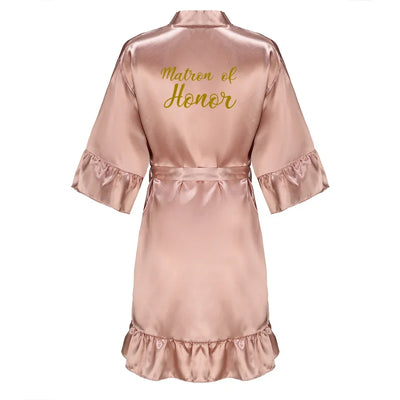 Satin Silk Robes Plus Size Wedding Bathrobe Bride Bridesmaid Mother Maid of Honor Gown Women Ruffle Bathrobe