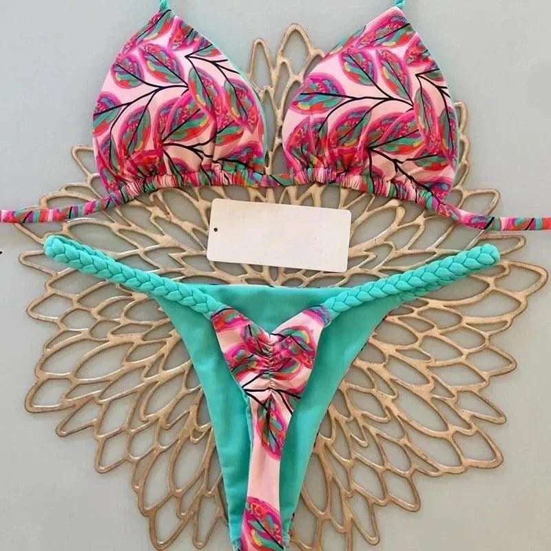 Swimwear Women Leopard Printed Sexy Bikini Set Striped Beachwear Summer Swimsuit Two-pieces Thong Bathing Suit Biquinis