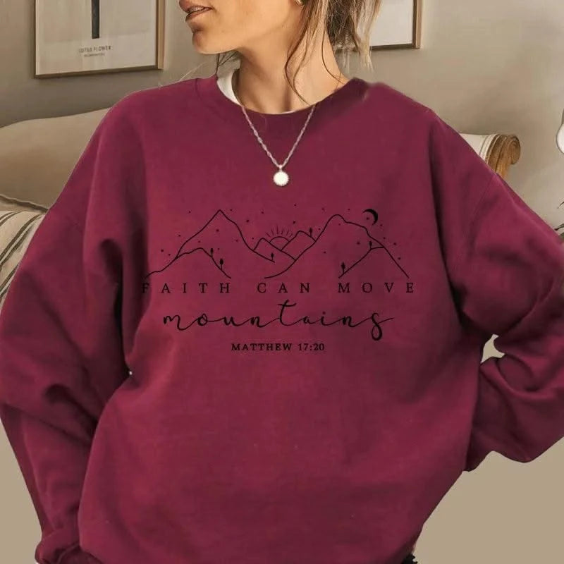 Faith Can Move Mountains Sweatshirt Christian Jesus Hoodie Women's Clothing