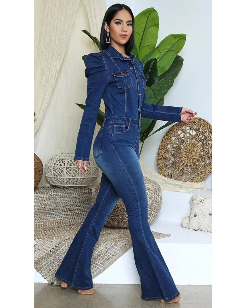 Full Length Overalls Women Jeans Bleached Washed Denim Mid Waist Jumpsuits Single Breasted Sashes Spliced Vintage Casual