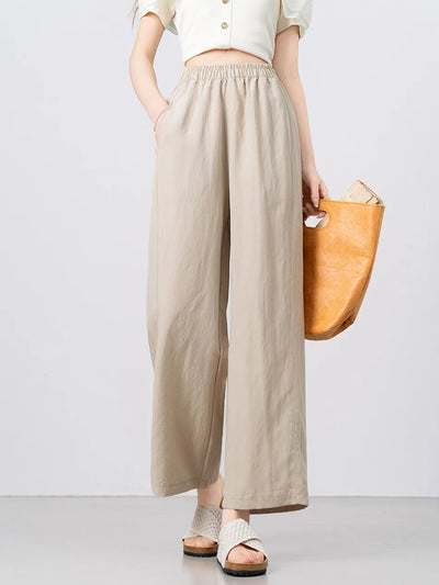 New Wide-leg Pants Women Clothing Summer Thin Loose Straight Casual Pants Solid High Waist Drape Nine-point Literary Pants