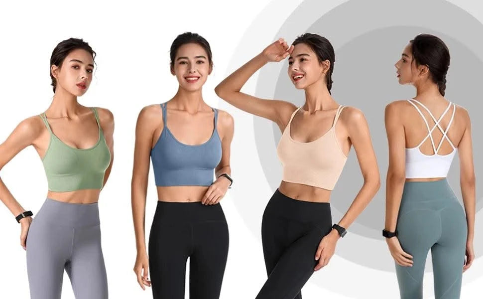Women Strappy Sports Bras Padded Fitness Yoga Vest