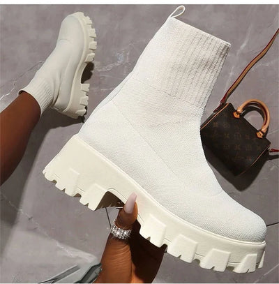 Women Boots Autumn Winter Boots Slip on Knitted Socks Shoes Women 2022 Platform Boots with Heels Botas De Mujer Female Botines