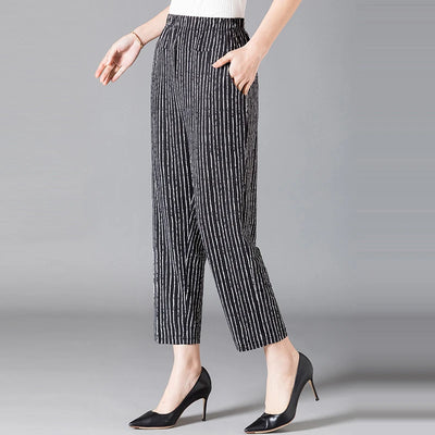 XL-8XL Summer Women Harem Pants Casual High Waist Pants Printed Elastic Waist Middle Aged Women Trousers Summer Bottoms