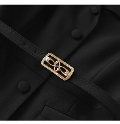 Dresses For Women 2024 Luxury Brand Autumn Long Dress Women's Turn-down Collar Sleeves Single Breasted Sashes Office Lady