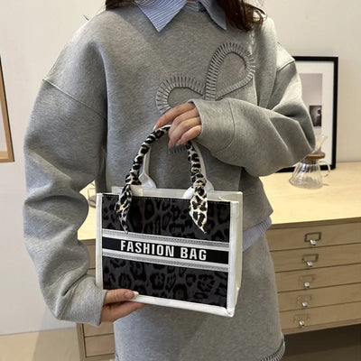 Fashion Leopard Print Top-handle Bags For Women, Bow Ribbon Decoration Designer Handbags Ladies Casual Tote