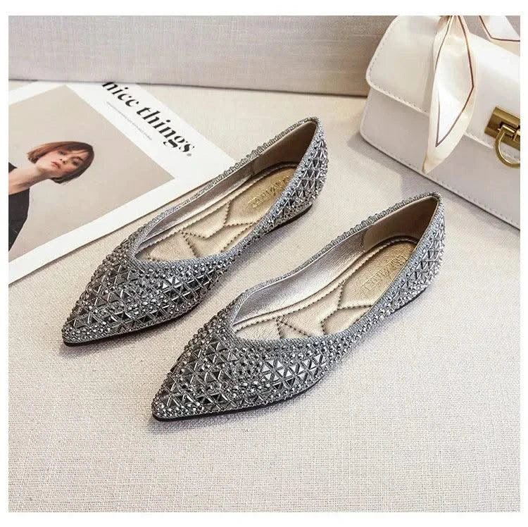 Women's Ballet Rhinestones Flats Female Plus Size 43 Slip on Boat Shoes Chaussure