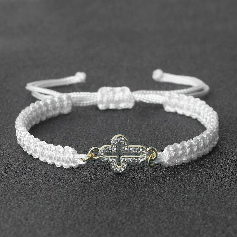 High Quality Crystal Hollow Cross Braided Bracelet Prayer Healing Bangle&Pulsera Chain Women Yoga Jewelry Gift