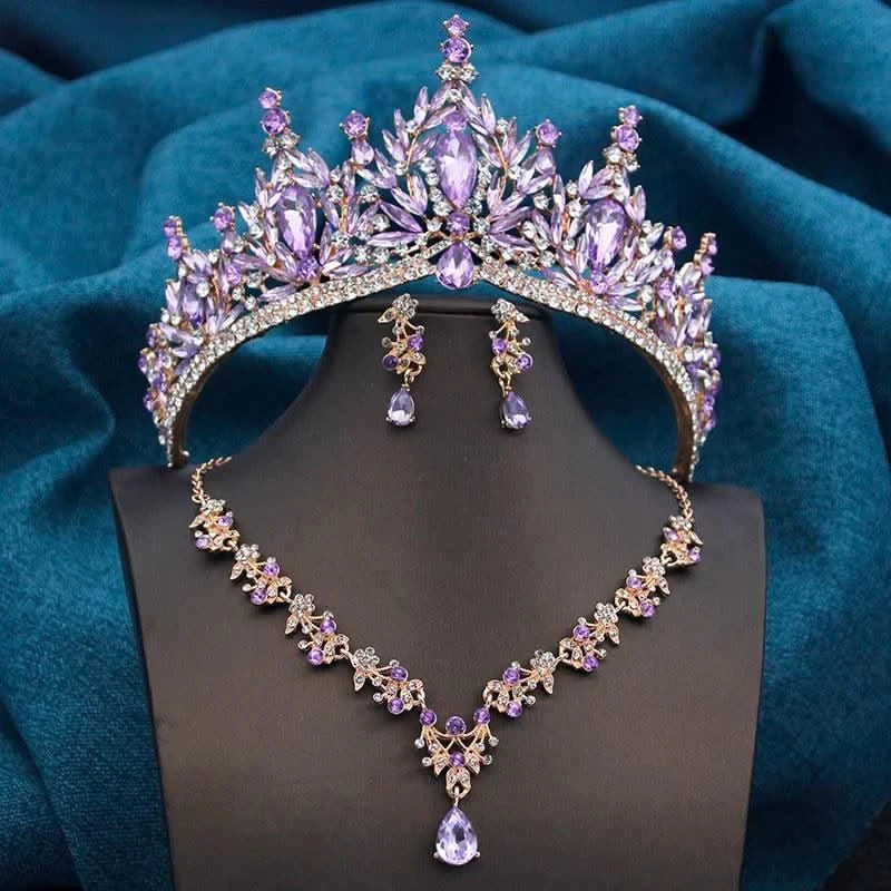 Wedding Tiaras, Bridal Set Costume Accessories, Jewellery Sets for Women 3 Pcs Necklace, Earrings and Crown